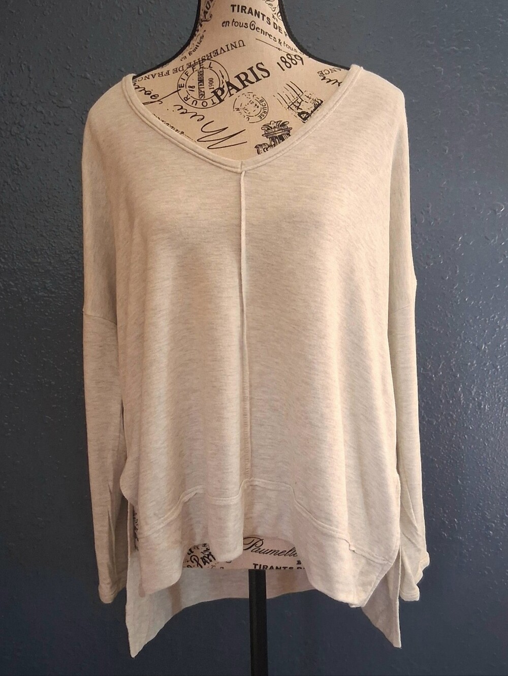 Lulu's Womens Off White Oversized Heathered V-Neck Knit Top XS